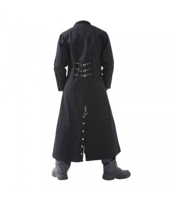 Men Black Long Gothic Coat Studs Buckle Punk Chrome Emo Coat